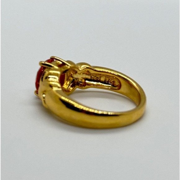 925 STERLING SILVER GOLD PLATED HESSONITE RING SIZE 7 - Picture 8 of 10